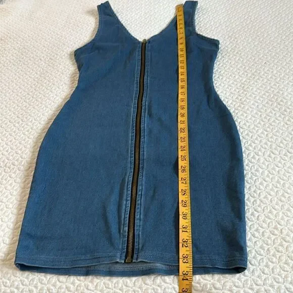 Iris Denim Dress Sexy Short Stretchy Sleeveless Front Zipper Club Party - Picture 10 of 14